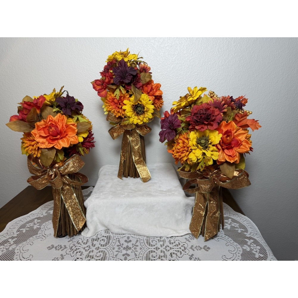 Set of 3 Autumn Faux Floral Foliage Farmhouse Thanksgiving Table Centerpiece